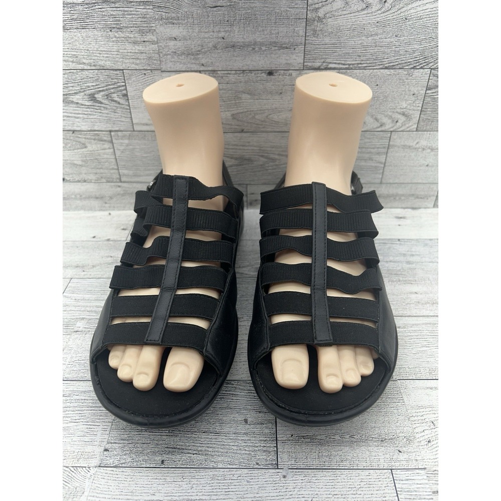 Revere Women's Olympia Stretch Adjustable Sandal Black Leather Size 8W Wide‎